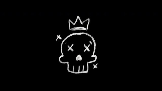 Chalk white skull crown graffiti drawing