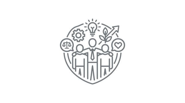 Business team unity and core values line art icon.