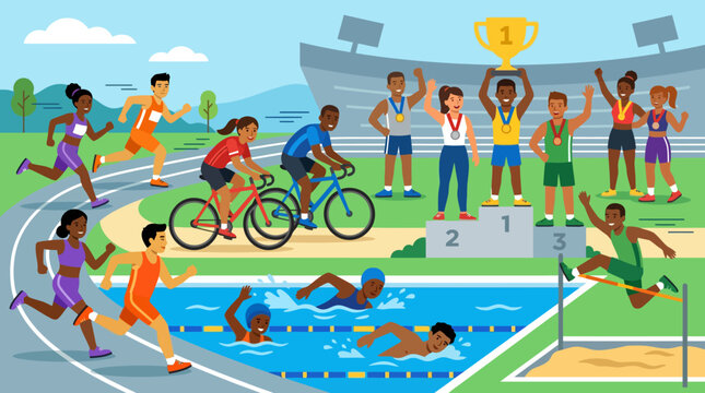 Triathletes competing in a multisport event.