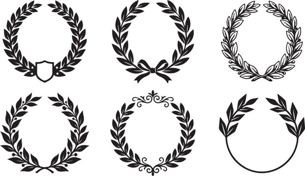 Laurel wreath vector set, black laurel wreaths, award wreaths, decorative borders