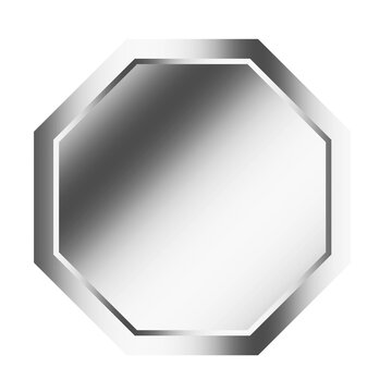 Silver badge metal polygonal shape objects isolated on white background