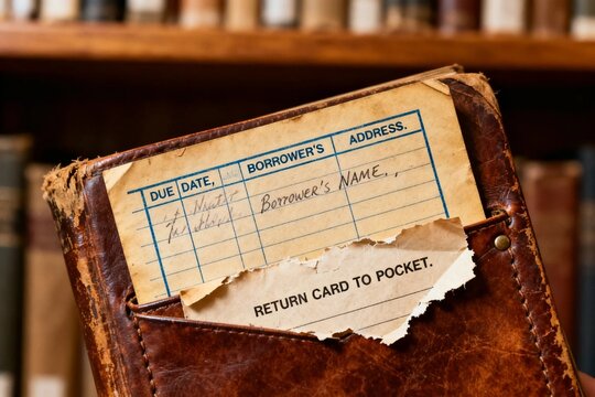Vintage Library Card in Leather Book
