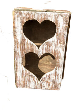 Rustic Wooden Heart Cutout Box Isolated