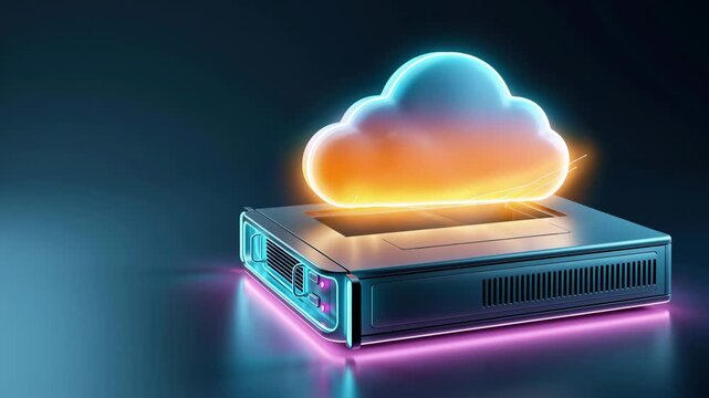 Cloud computing technology glowing server neon light futuristic design conveying secure data transfer innovation connectivity