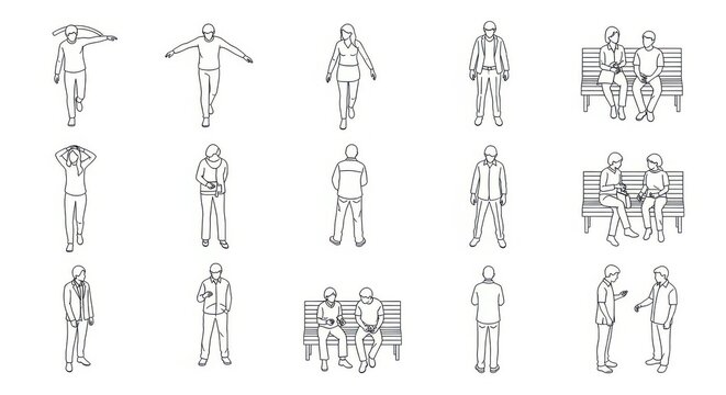 Set of Minimalist Line Art People Illustrations for Architectural Visualization and Urban Planning Design Projects