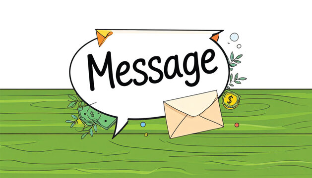 Speech bubble with message text.