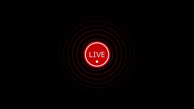 Red button live streaming icon animation with alpha channel, Animated red button live streaming with transparent background. 4k simple live streaming icon animation. Animated live streaming broadcast