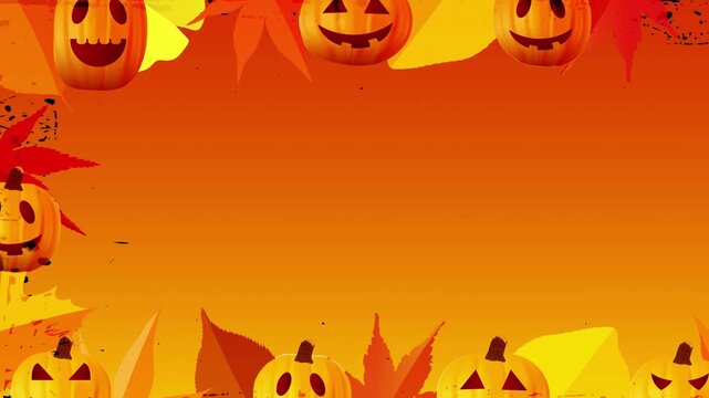 Halloween Jack-o'-lanterns and Autumn Leaves 4K