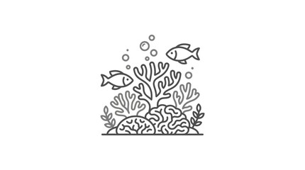 Marine life and coral reef biodiversity line art icon. © Markamah