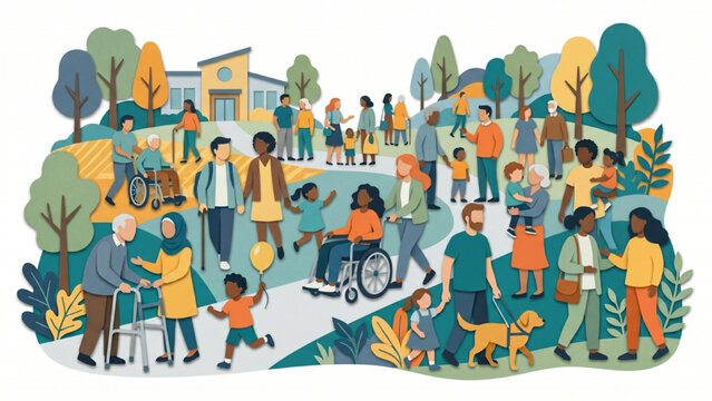 Diverse Community Crowd with Multicultural People of All Ages and Abilities, Social Inclusion Equality Concept Vector Illustration