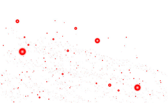 Dynamic red bokeh spheres and tiny paint splatters vector design.