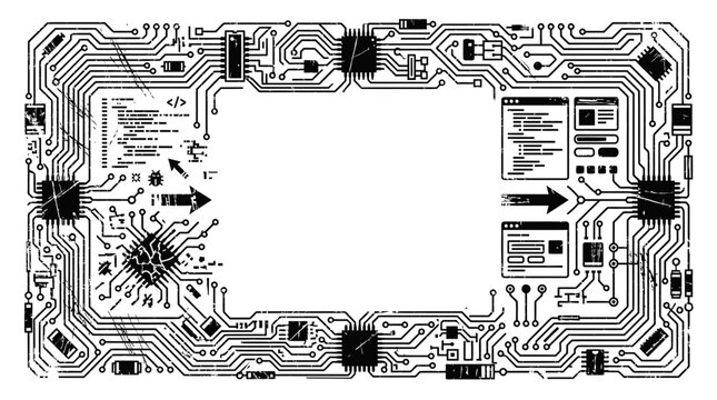 Abstract Circuit Board Frame with Binary Code and Data