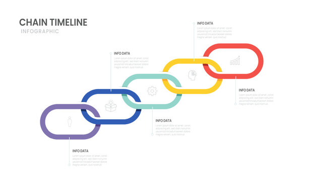 chain diagram infographic business timeline 5 steps to success template. presentation and workflows vector illustration.
