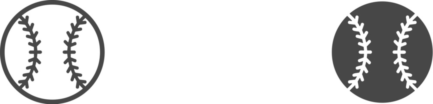 Two simple graphic icons representing baseballs in outline and filled styles on a white background