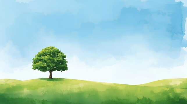 青空と一本の木（初夏の高原）