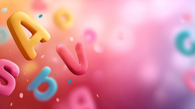 Soft gradient background with scattered letters and numbers, creating a playful educational design for early learning and literacy content.