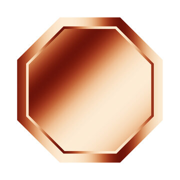 Brown gold badge metal polygonal shape objects isolated on white background
