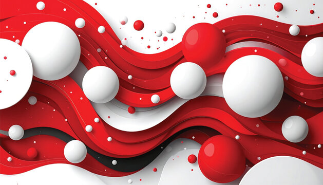 Red and white balls and bubbles.