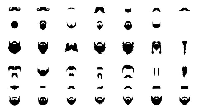 Mustache Icon Set of Distinct Black and White Vector Style Facial Hair Symbols for Design Featuring Icons, Collection, Graphic