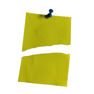 Torn yellow sticky note with blue pushpin black background