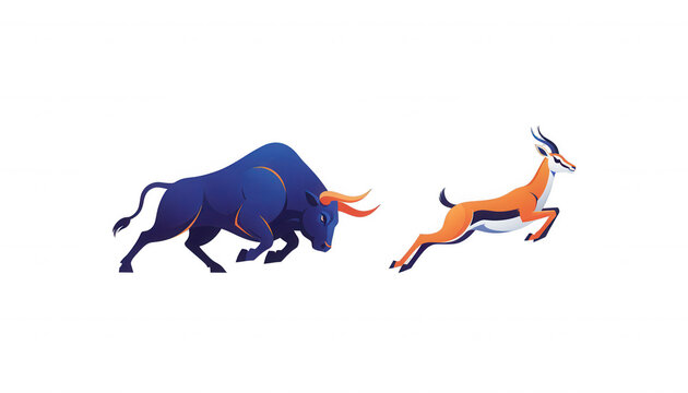 Aggressive Bull Chasing a Jumping Gazelle in Motion