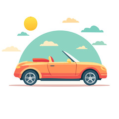 Fototapeta premium Flat vector illustration of car with umbrella in rain
