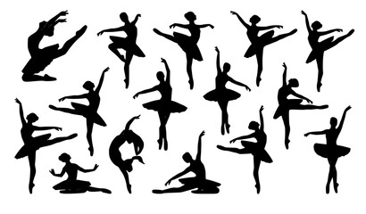 Minimalist Black Ballerina Silhouette Set with Contemporary Ballet Dance Actions Vector © MD Rakibul