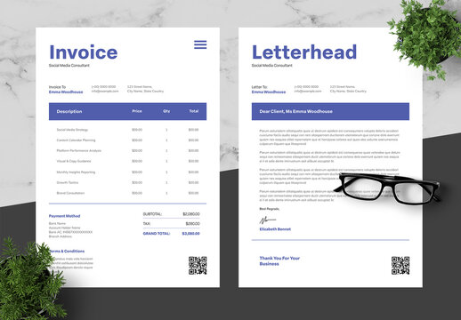 Blue And Black Social Media Invoice Letterhead