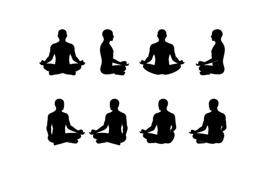 Yoga Meditation Silhouette Set with Seated Lotus Poses for Mindfulness and Relaxation