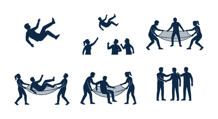 Teamwork silhouettes depicting people with netting black vector illustration © Nayem