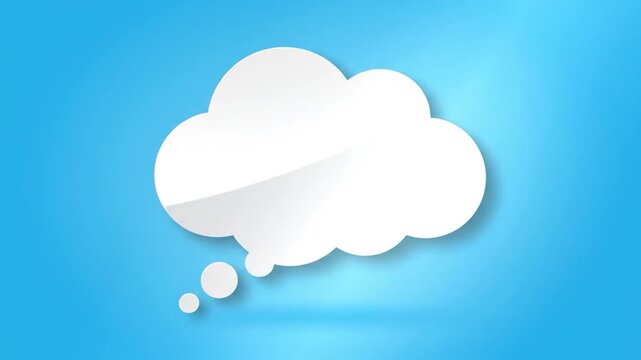 A white thought bubble icon on a blue background