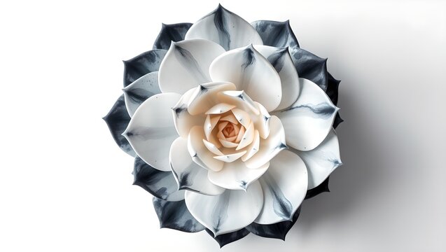 Sumi - e Ink Wash Succulent on White Background, Elegant Japanese Ink Painting Style, Abstract Floral Illustration