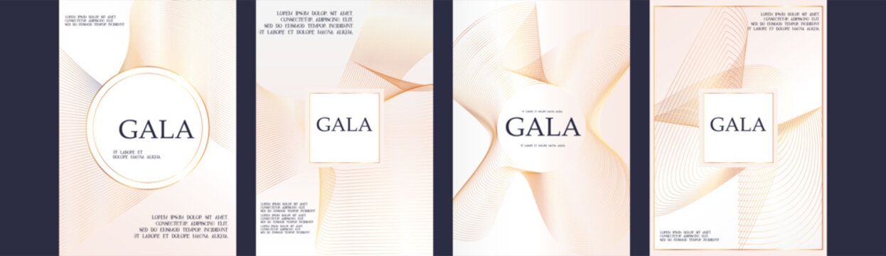 Golden luxury invitation White template card big Set, Premium gold line frame typography design, Elegant background for advertising, wedding, gala, grand opening, invitation, layout