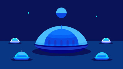 Futuristic domes, blue space station, sci-fi architecture, vector illustration © ruposhi