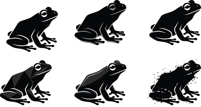 Frog Silhouette Collection Set Featuring Geometric Minimal Grunge and Modern Vector Illustrations Isolated on White Background Design Pack