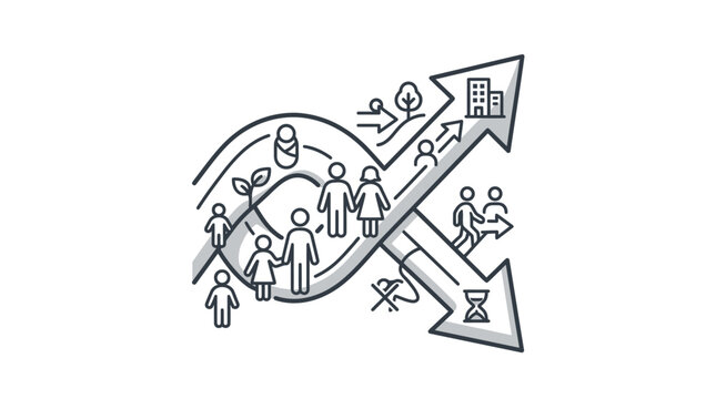 Infographic showing population growth and demographic decline.