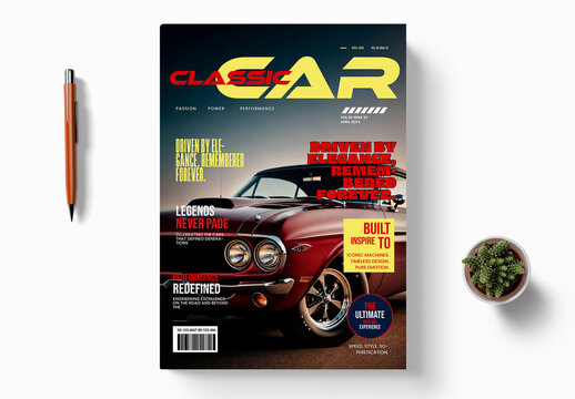 Classic Muscle Car Magazine Cover Template With Vintage Modern Editorial Design