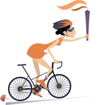 Cycling woman with a torch in the hand