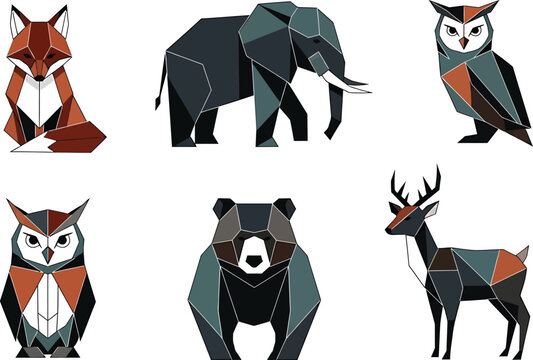 Geometric Animals Set Isolated on White Background