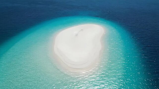 Aerial View Of An Isolated White Sandbar In Turquoise Ocean Water
