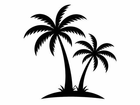 Two tropical palm trees silhouette icon for summer vacation and beach designs