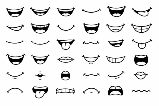 Collection of various cartoon mouth shapes and expressions for character design