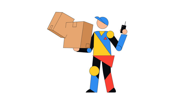 Delivery man carrying cardboard boxes.