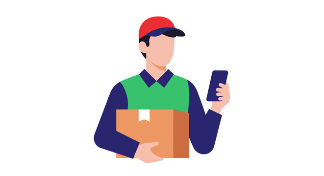 Delivery man holding cardboard box.