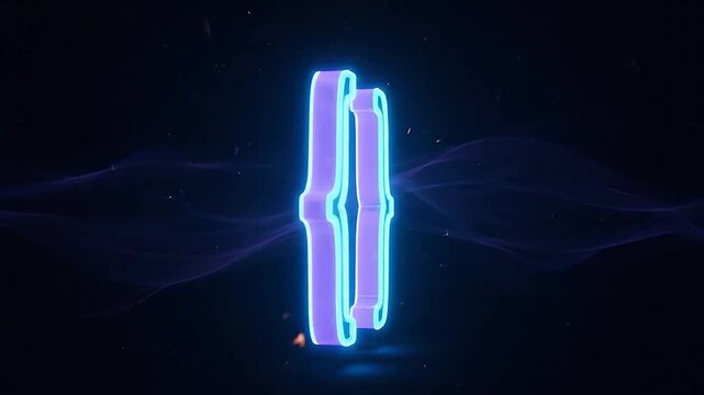 Bright neon curly brace symbol glows on a dark digital background.