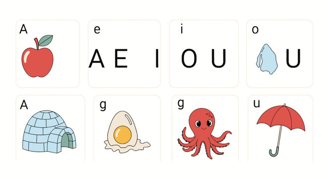 Educational alphabet and vowel flashcards for children