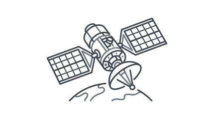 Communication satellite in space orbit line art illustration. © SLAMET BUDIONO
