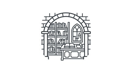Cozy medieval library with bookshelves and open book. © SLAMET BUDIONO