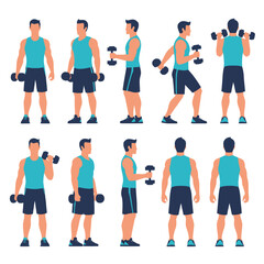 Obraz premium Man Performing Dumbbell Exercises Vector Set