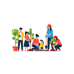 Fototapeta premium Family and Community Planting Trees Together